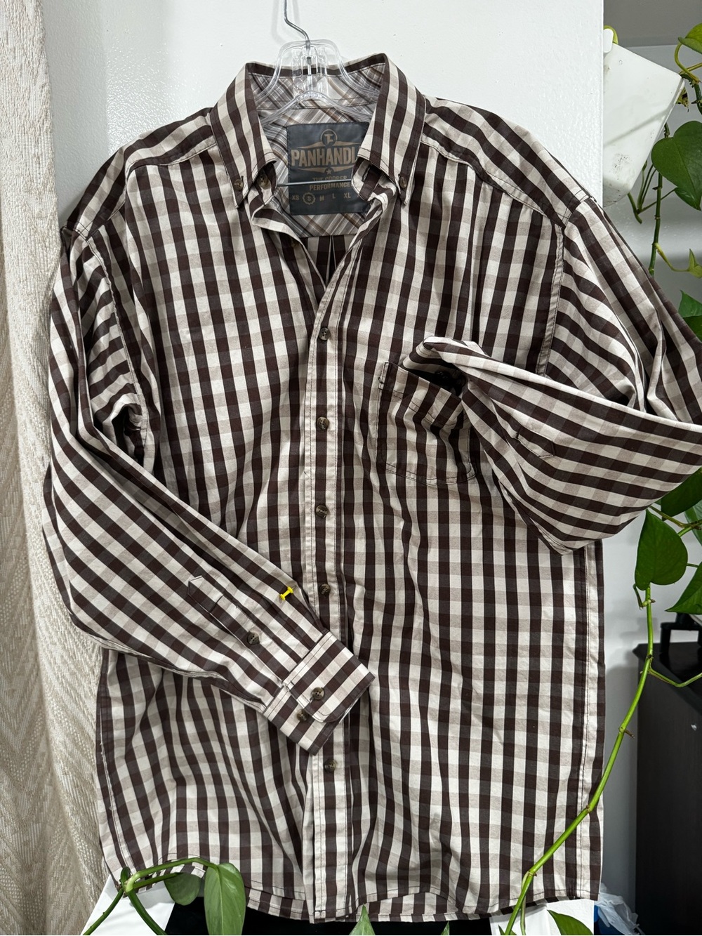 Panhandle Slim Brown and White Plaid Button-Down Shirt